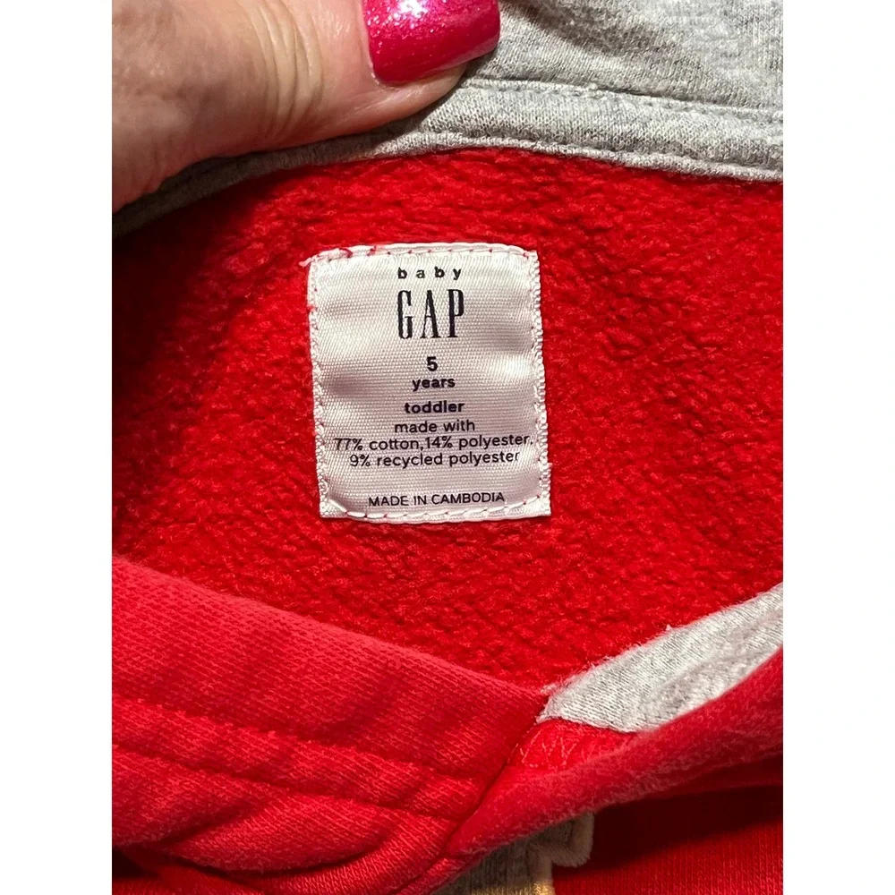 Gap Hoodie Toddler 5T Red Logo Pullover Fleece Sweatshirt Long Sleeve Classic